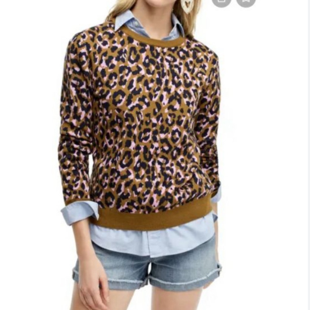 J. Crew Leopard Print Crewneck Sweater in Brown, Pink, Black